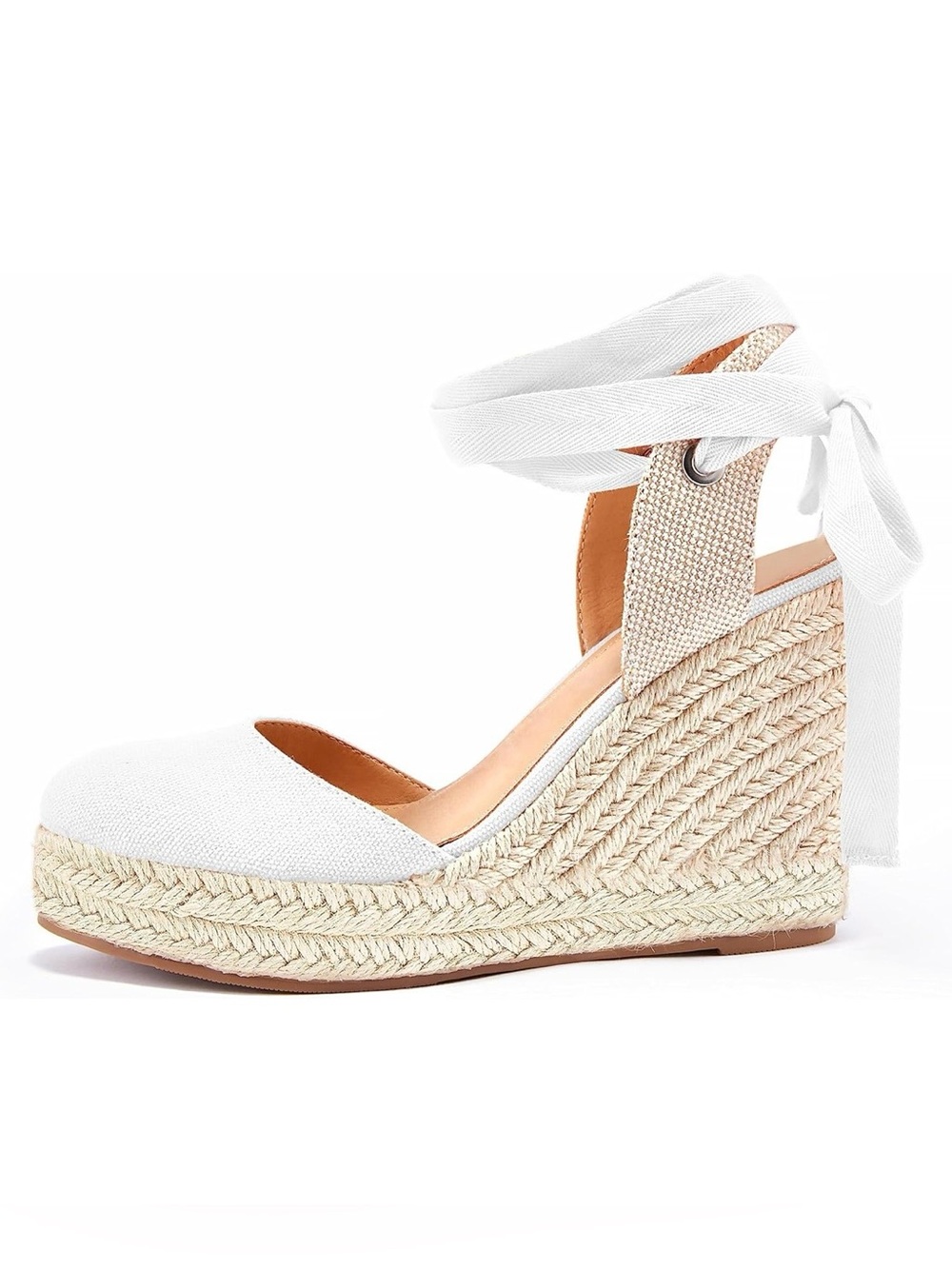 Never worn - White Ankle-Tie Espadrille Wedge Sandals